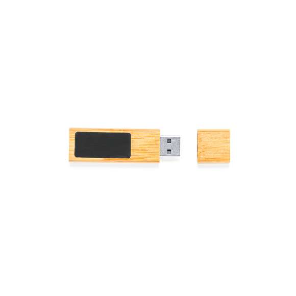 Memoria USB de línea nature de 16GB de capacidad. Fabricada en bambú, con amplia y elegante zona de marcaje iluminada. Cierre de capucha imantado y presentada en atractivo estuche de diseño kraft.