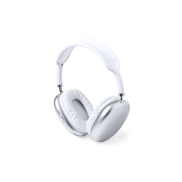 Originales auriculares de diadema con conexión Bluetooth 5.0, de diseño vanguardista y almohadillas cuadradas, en combinación de colores blanco y plateado. Panel de control integrado en el auricular, función manos libres y ranura para tarjetas microSD. Entrada de línea mediante conexión Jack de 3,5mm, incluido cable de 1m. Recargables mediante cable USB (incluido de 30 cm) y con batería de 150 mAh. Presentado en una caja individual de diseño kraft, con papel protector.