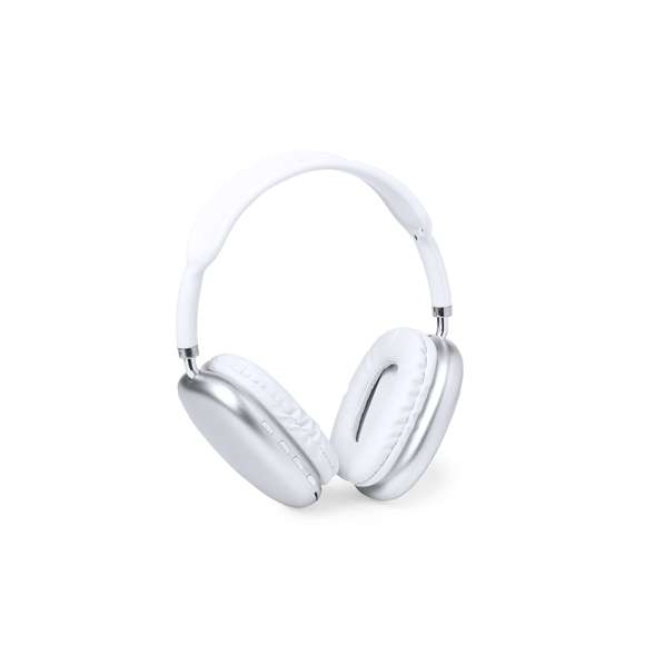 Originales auriculares de diadema con conexión Bluetooth 5.0, de diseño vanguardista y almohadillas cuadradas, en combinación de colores blanco y plateado. Panel de control integrado en el auricular, función manos libres y ranura para tarjetas microSD. Entrada de línea mediante conexión Jack de 3,5mm, incluido cable de 1m. Recargables mediante cable USB (incluido de 30 cm) y con batería de 150 mAh. Presentado en una caja individual de diseño kraft, con papel protector.