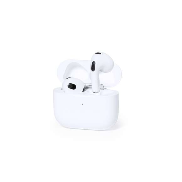 Auriculares intraurales con conexión Bluetooth 5.3 y función manos libres. De diseño ergonómico, incluyen botón de control táctil integrado en el auricular, con base de carga a juego. Batería integrada de 300 mAh y presentados en caja individual de diseño kraft. Manual de instrucciones en español e inglés.