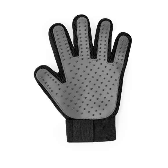 Guante para cepillar a las mascotas fabricado en suave poliéster y TPR. Diseñado para mimar a las mascotas, es fácil de usar y se ajusta a la mano gracias a su diseño ergonómico, con cinta de velcro adaptable. Las cerdas de suave TPR que atrapan el pelo suelto, para un cepillado fácil y cómodo. Presentado en una bolsa individual reciclada.