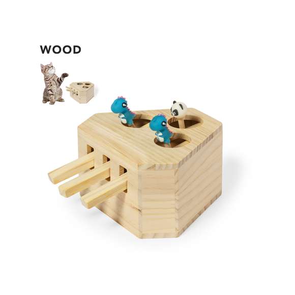 Juego para mascotas fabricado en madera. Divertido, seguro y fácil de usar: pulsando en las palancas aparecen 3 simpáticas figuras que despertarán la curiosidad de toda mascota. Presentado en caja individual kraft.