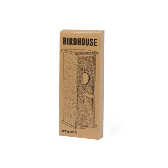Caseta colgante para pájaros fabricada en resistente madera. Un acogedor refugio para aves muy fácil de montar, con amplio orificio de entrada para un cómodo acceso. Presentada en caja individual kraft.