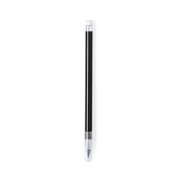 Lápiz eterno fabricado en resistente ABS. Reutilizable y con escritura infinita, para usar siempre el mismo lápiz y no generar residuos. Incluye goma de borrar en la parte superior del lápiz, capucha para proteger la punta, con estilo elegante combinando elementos de colores con elementos en plata. Disponible en una amplia gama de colores.