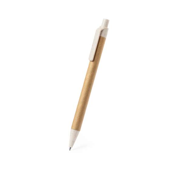 Set de escritura fabricado en caña de trigo. Práctico conjunto compuesto por: - Lápiz hecho en madera- Bolígrafo fabricado en cartón reciclado y caña de trigo- Regla hecha con caña de trigo- Sacapuntas de madera- Goma- Estuche hecho en caña de trigo. La caña de trigo fomenta la utilización de materias primas naturales, reduciendo así las emisiones contaminantes.