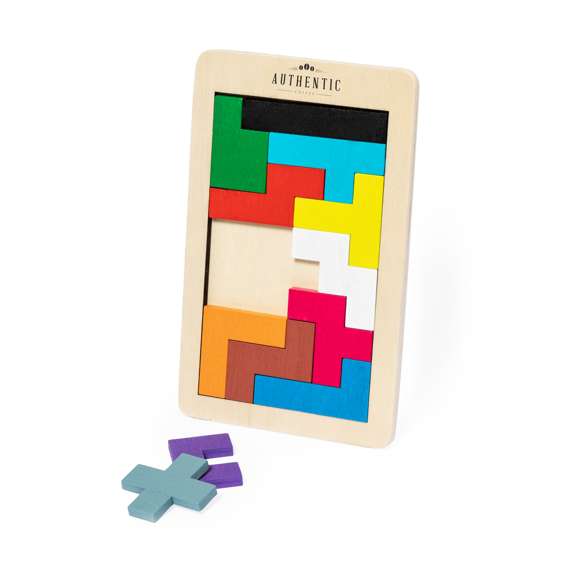Juego de habilidad fabricado en madera. Contiene 12 piezas poligonales fabricadas en suave madera y pintadas en divertidos colores. Permite formar diversas figuras gracias a las diferentes formas de las piezas, pudiendo guardarlas cómodamente en su base fabricada también en madera.