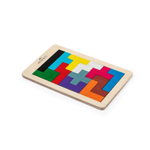 Juego de habilidad fabricado en madera. Contiene 12 piezas poligonales fabricadas en suave madera y pintadas en divertidos colores. Permite formar diversas figuras gracias a las diferentes formas de las piezas, pudiendo guardarlas cómodamente en su base fabricada también en madera.