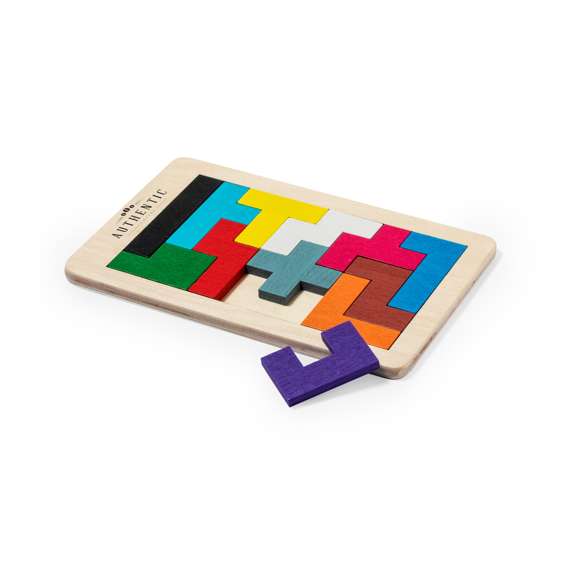 Juego de habilidad fabricado en madera. Contiene 12 piezas poligonales fabricadas en suave madera y pintadas en divertidos colores. Permite formar diversas figuras gracias a las diferentes formas de las piezas, pudiendo guardarlas cómodamente en su base fabricada también en madera.