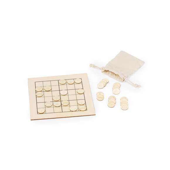 Juego de habilidad fabricado en madera. Emocionante juego sudoku con motivos ecológicos para todas las edades con tablero y 36 fichas (6 por diseño). Con práctica bolsita de algodón para guardar todas las fichas e instrucciones incluidas (español e ingles).