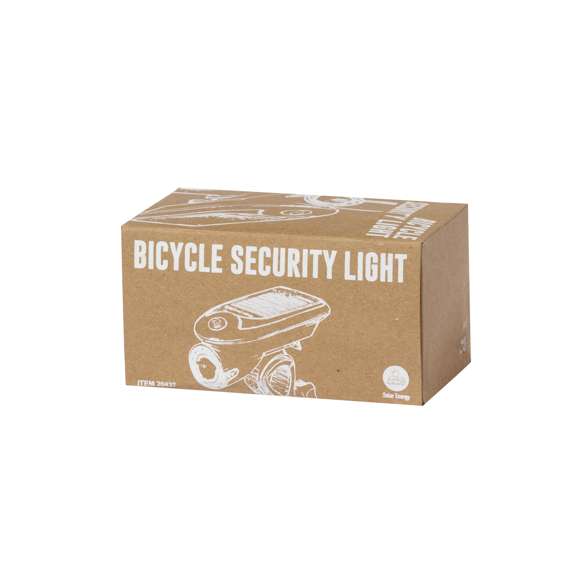 Luz de seguridad para bicicletas con carga solar. Ofrece tres modos de iluminación: uno fijo con intensidad media o alta, e intermitente. Recargable gracias a su batería de 500 mAh de capacidad, con cable de carga incluido. Con accesorio de acople válido para cualquier bicicleta y presentada en caja de diseño kraft.
