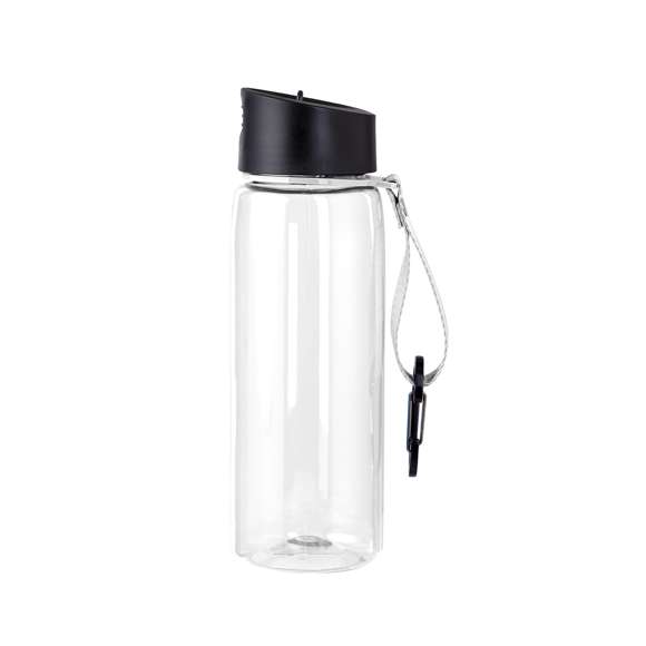 Bidón de 800 ml fabricado en resistente RPET y cuerpo de acabado transparente en variada gama de colores. Tapón negro de rosca, con dosificador y dosificador plegable. Con cinta de transporte a juego y mosquetón metálico para un cómodo transporte. Disponible en variada gama de colores.El material RPET se elabora a partir de plástico reciclado, para así fomentar la reutilización de residuos plásticos y ayudar a la sostenibilidad del planeta.