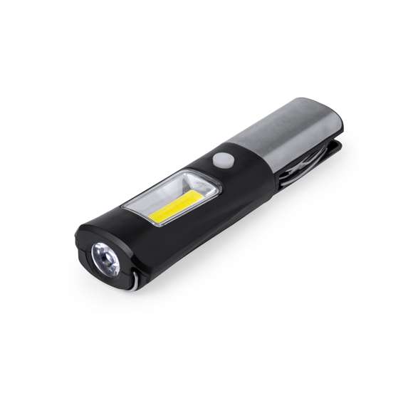 Práctica multiherramienta fabricada en resistente ABS y acero inox, con linterna frontal integrada de 1 LED. Incluye linterna lateral de 19 luces COB con dos posiciones de ilumincación (fija e intermitente). Dispone de 13 funciones, entre ellas cuchillo liso, de sierra, destornillador philips, tijeras, destornilladores planos, llave para tuercas hexagonales en varios tamaños, abrelatas, abrebotellas y una lima. Con imán de fijacion y asa. Alimentada con 3 pilas AAA, no incluidas. Presentada en caja de diseño kraft.
