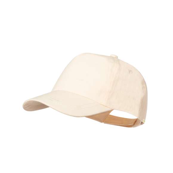 Gorra para niño de 5 paneles en 100% Algodón Orgánico. Cierre ajustable de velcro de color natural. Etiqueta en interior con logo Algodón Orgánico.