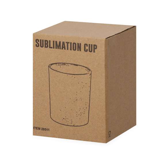 Vaso de cristal de acabado mate de 330 ml de capacidad. Especialmente diseñado para la sublimación y presentado en caja individual kraft.