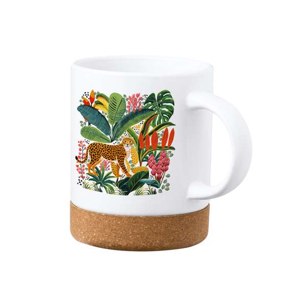 Taza para sublimación con 350 ml de capacidad. Distinguido diseño en combinación de cerámica con corcho, y especialmente diseñada para marcaje en sublimación. Presentada en caja individual acabado kraft.Elaborado con elementos vegetales para así fomentar la utilización de materias primas naturales y reducir las emisiones contaminantes.