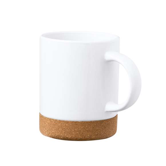Taza para sublimación con 350 ml de capacidad. Distinguido diseño en combinación de cerámica con corcho, y especialmente diseñada para marcaje en sublimación. Presentada en caja individual acabado kraft.Elaborado con elementos vegetales para así fomentar la utilización de materias primas naturales y reducir las emisiones contaminantes.