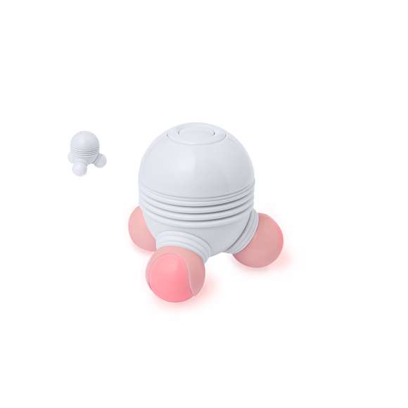 Masajeador de mano eléctrico. Excelente confort por sus propiedades de vibración, ofreciendo una experiencia de relajación y alivio. Su diseño se adapta fácilmente a la mano para un agarre firme, con luces indicadoras de funcionamiento dentro de las bolas. Compacto y portátil, alimentado por 3 pilas AAA (no incluidas). Presentado en una caja de diseño kraft.