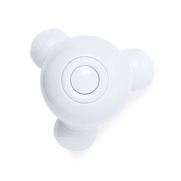 Masajeador de mano eléctrico. Excelente confort por sus propiedades de vibración, ofreciendo una experiencia de relajación y alivio. Su diseño se adapta fácilmente a la mano para un agarre firme, con luces indicadoras de funcionamiento dentro de las bolas. Compacto y portátil, alimentado por 3 pilas AAA (no incluidas). Presentado en una caja de diseño kraft.