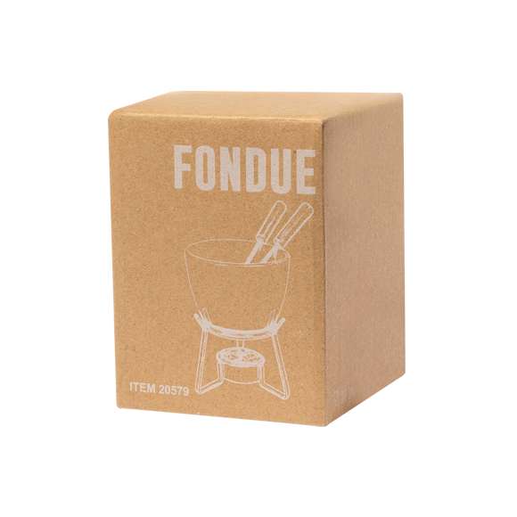 Fabulosa fondue fabricada en cerámica y metal. Incluye cuenco de cerámica, una base de metal y dos tenedores metálicos. Permite mantener la comida caliente o preparar platos exquisitos en cualquier lugar al colocar una vela en la base para calentar el cuenco. Presentada en caja individual.