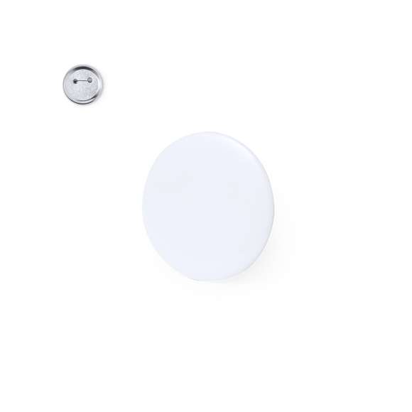 Excelente pin de color blanco de gran tamaño. Accesorio versátil para la estampación de multitud de diseños gracias a su base blanca, adaptable a cualquier tejido gracias a su imperdible situado en la parte posterior.