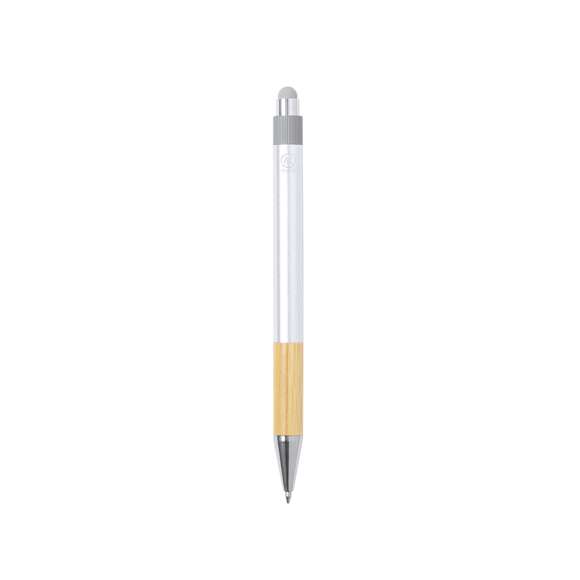 Elegante bolígrafo puntero de bambú y Aluminio Reciclado con mecanismo pulsador. Cuerpo en resistente Aluminio Reciclado de acabado mate y empuñadura en bambú con puntero en la parte superior en gris. Clip metálico, con pulsador retráctil. En tinta azul y con carga jumbo. Presentado en bolsa individual reciclada.Materiales como el bambú fomentan la utilización de materias primas naturales, reduciendo las emisiones contaminantes. Proviene de una planta de gran resistencia y versatilidad, con crecimiento y regeneración rápidos, siendo una excelente alternativa al uso de madera tradicional.El Aluminio Reciclado es un material con posibilidades de reciclaje casi infinitas, sin perder sus propiedades originales y consumiendo menos energía en este proceso.Certificación GRS (Global Recycled Standard / Estándar de Reciclaje Global), que garantiza el origen reciclado del material usado para fabricar el producto.