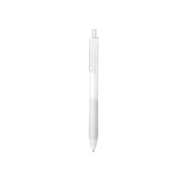 Bolígrafo de mecanismo pulsador fabricado en ABS reciclado. Clip y pulsador transparentes, con cuerpo de suave acabado en variados colores y empuñadura a juego. Logotipo ABS reciclado en la parte superior del bolígrafo. En tinta azul.El RABS es un plástico altamente reciclable de gran resistencia y con multitud de aplicaciones que lo convierten en una solución eco-friendly. Con certificación RCS, que garantiza el origen reciclado del mismo.