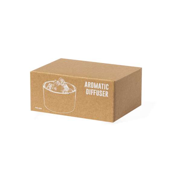 Difusor aromático natural. Utilizando la inducción natural permite la difusión del aroma, aplicando unas gotas sobre las piedras de cristal. Incluye 10 piedras de cristal, un cuenco y 10 ml de aceite aromático con fragancia a lavanda. Presentado en caja de diseño kraft.