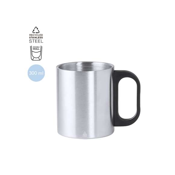 Original taza de Acero Inox Reciclado, con doble pared y 300 ml de capacidad. Cómoda asa en resistente PP, con logotipo Acero Inox Reciclado y disponible en varios colores. Presentada en caja individual de diseño kraft y en bolsa reciclada.El acero es uno de los materiales más demandados y que puede encontrarse casi en todas partes, desde productos de uso diario a grandes construcciones. Con innumerables propiedades, entre las que cabe destacar la durabilidad y su alto grado de reutilización, convirtiéndolo en una alternativa muy valorada en soluciones de sostenibilidad. Debidamente tratado, permite obtener nuevos recursos de infinita utilización.