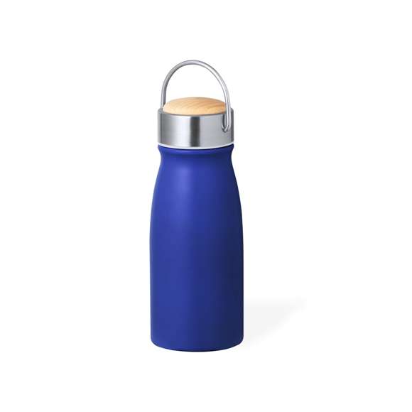Bidón térmico de doble capa con original estilo y 350 ml de capacidad. Cuerpo en acero inox con tapón de seguridad a rosca en acero inox, con detalle en madera y asa integrada. Disponible en variada gama de colores. Presentado en caja individual de diseño eco en cartón kraft.