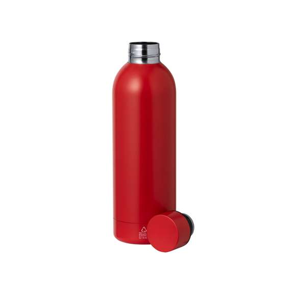 Bidón térmico de doble capa en Acero Inox Reciclado de 550 ml de capacidad, disponible en variada gama de colores metalizados de acabado mate. Con logotipo Acero Inox Reciclado. Presentado en atractiva caja de diseño kraft.El acero es uno de los materiales más demandados y que puede encontrarse casi en todas partes, desde productos de uso diario a grandes construcciones. Con innumerables propiedades, entre las que cabe destacar la durabilidad y su alto grado de reutilización, convirtiéndolo en una alternativa muy valorada en soluciones de sostenibilidad. Debidamente tratado, permite obtener nuevos recursos de infinita utilización.