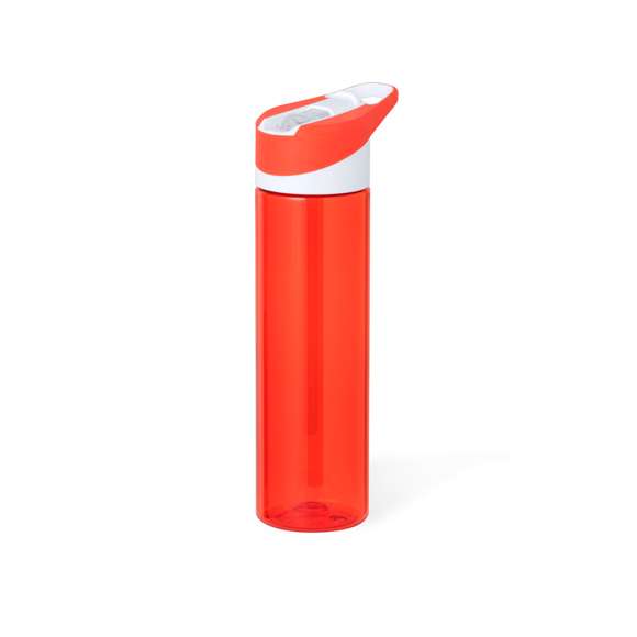 Bidón en RPET de 600 ml de capacidad. Libre de BPA, con sistema de fácil apertura, dosificador con pajita incluida y asa de transporte a juego. Disponible en variada gama de colores brillantes y presentado en atractiva caja de diseño kraft.El material RPET se elabora a partir de plástico reciclado, para así fomentar la reutilización de residuos plásticos y ayudar a la sostenibilidad del planeta.