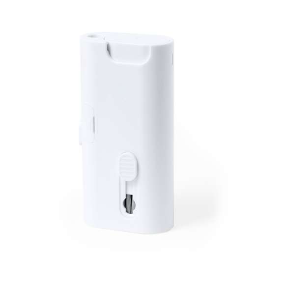 Completo set de limpieza de 6 funciones, especialmente diseñado para el cuidado y mantenimiento de los gadgets tecnológicos. Todos los accesorios se alojan en el interior de la carcasa y se están listos para usar deslizando el botón correspondiente a cada uno de ellos. Incluye depósito interior rellenable con pulverizador, zona limpia pantallas, punta metálica, bastón limpiador, cepillos de diferentes formas y accesorio para extraer teclas. Fabricado en resistente ABS, con elegante diseño en color blanco y presentado individualmente en caja de diseño kraft.