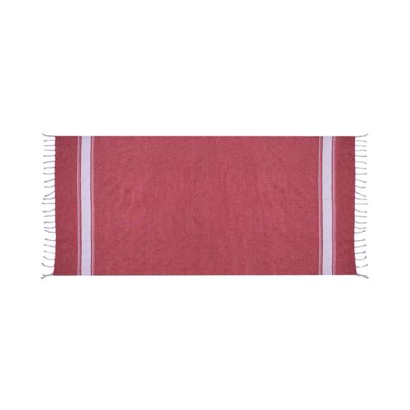 Suave pareo de toalla de 180g/m2 en combinación de algodón y poliéster. Disponible en variada gama de colores en tono bicolor. Presentado individualmente en bolsa.
