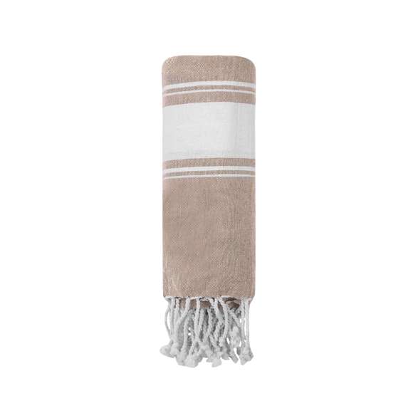 Suave pareo de toalla de 180g/m2 en combinación de algodón y poliéster. Disponible en variada gama de colores en tono bicolor. Presentado individualmente en bolsa.