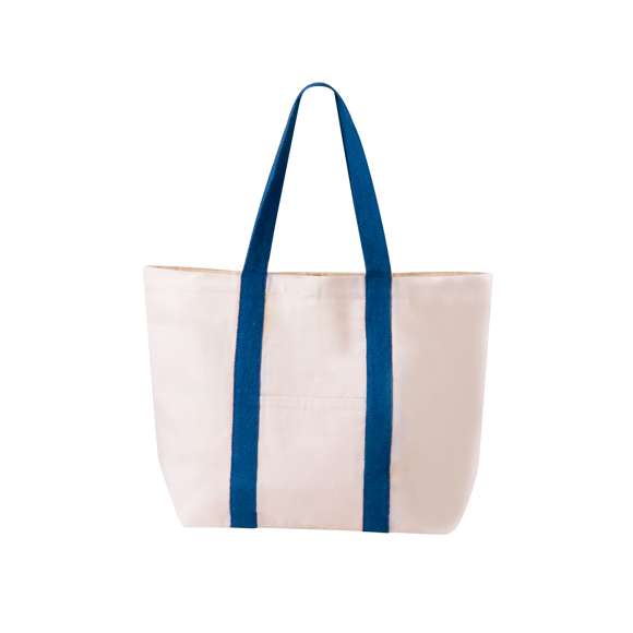 Bolsa fabricada en resistente algodón de 280g/m2. De acabado cosido, cierre de botón, fuelle y asas largas de 60cm reforzadas, en diversos colores. Además, tiene bolsillo exterior de fácil acceso y otro interior con cierre de cremallera. Resistencia hasta 10kg de peso.