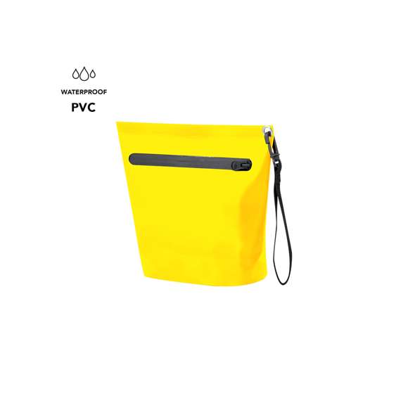 Portatodo impermeable fabricado en resistente pvc. Cierre de seguridad por cremallera con asa de transporte con mosquetón de plástico giratorio. Disponible en variada gama de colores con cremallera y asa de color negro.