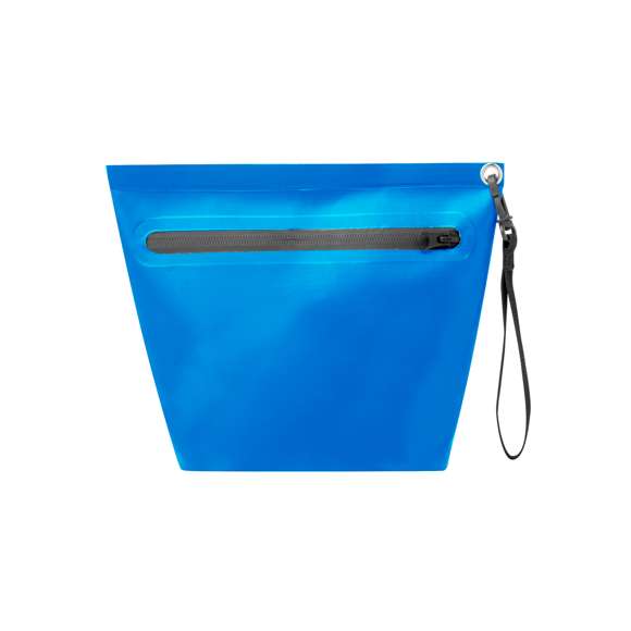 Portatodo impermeable fabricado en resistente pvc. Cierre de seguridad por cremallera con asa de transporte con mosquetón de plástico giratorio. Disponible en variada gama de colores con cremallera y asa de color negro.