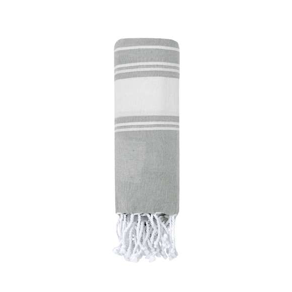 Suave pareo de toalla de 180g/m2 en combinación de algodón y poliéster. Disponible en variada gama de colores en tono bicolor. Presentado individualmente en bolsa.