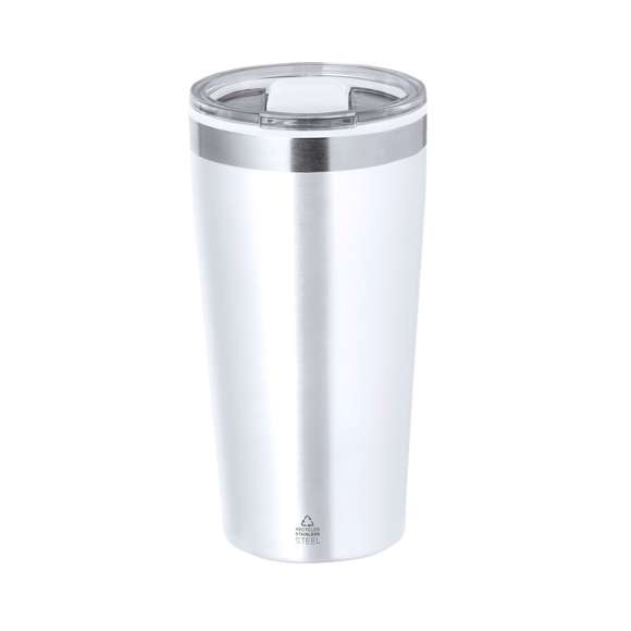 Vaso térmico fabricado en acero inox reciclado, con doble pared y 600 ml de capacidad. Incluye tapa con dosificador y abrefácil. Es ideal para tener en tu escritorio, mesa o en cualquier superficie donde disfrutar tranquilamente de tu bebida favorita. Con logotipo Acero Inox Reciclado. El acero es uno de los materiales más demandados y que puede encontrarse casi en todas partes, desde productos de uso diario a grandes construcciones. Con innumerables propiedades, entre las que cabe destacar la durabilidad y su alto grado de reutilización, convirtiéndolo en una alternativa muy valorada en soluciones de sostenibilidad. Debidamente tratado, permite obtener nuevos recursos de infinita utilización.