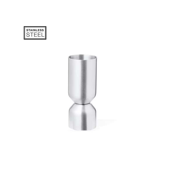 Medidor de bebidas en acero inox de acabado mate. Diseñado especialmente para marcaje en láser y presentado en caja de diseño kraft.