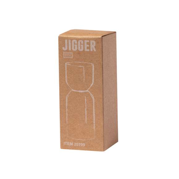 Medidor de bebidas en acero inox de acabado mate. Diseñado especialmente para marcaje en láser y presentado en caja de diseño kraft.