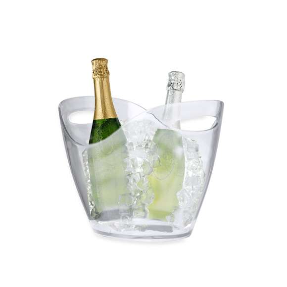 Elegante cubitera transparente de 8 l de capacidad fabricada en resistente PS. Este accesorio combina estilo y funcionalidad, manteniendo frías las bebidas por su gran tamaño. Presentada individualmente en bolsa de burbujas.