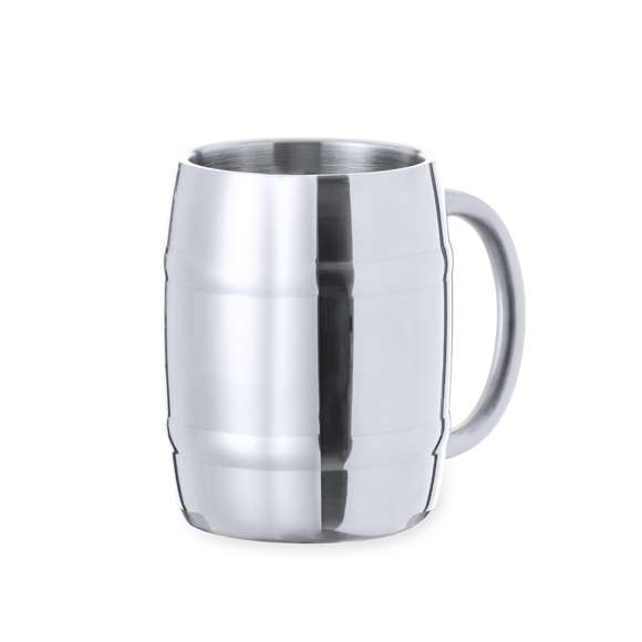 Jarra de acero inox en elegante acabado metálico para los más cerveceros. De 450 ml de capacidad, con cómoda asa y fantástico diseño en forma de barril. Presentada en una caja de diseño kraft.