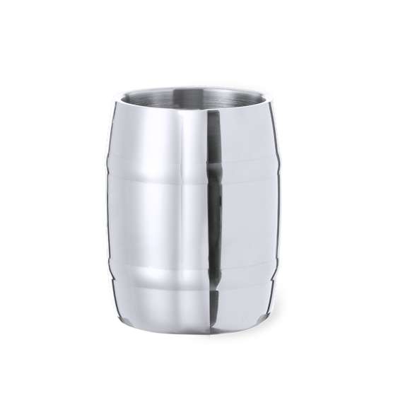 Jarra de acero inox en elegante acabado metálico para los más cerveceros. De 450 ml de capacidad, con cómoda asa y fantástico diseño en forma de barril. Presentada en una caja de diseño kraft.