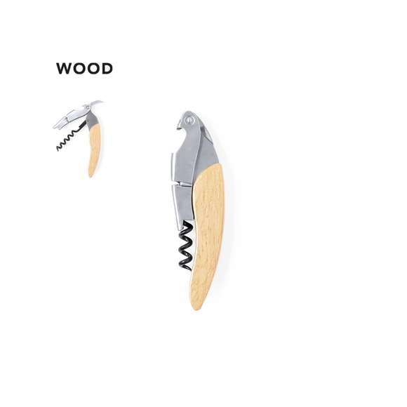 Sacacorchos fabricado en acero inox, con mango en suave madera y cortacápsulas integrado. Presentado en caja individual de diseño kraft.