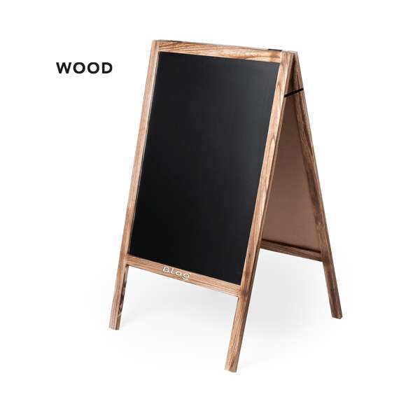 Versátil pizarra fabricada en madera. Diseñada para adaptarse a cualquier entorno y fácil de transportar gracias a su forma plegable. Amplia superficie para la escritura en ambas caras, con un tamaño total de 106 cm de alto y 59 cm de ancho. Presentada en caja de diseño kraft.