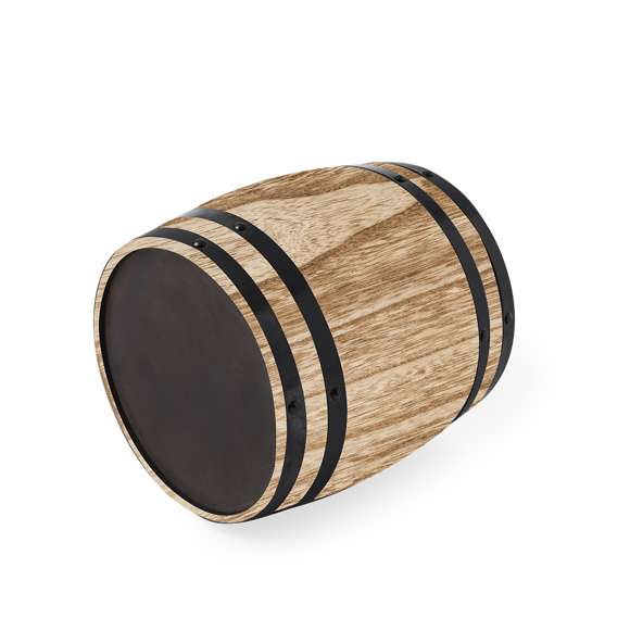 Original cubo de acero con exterior de madera. Forma de barril para conservar bebidas frías o hielos gracias a su doble pared de acero inox con 3L de capacidad. Presentado individualmente en caja de diseño kraft.