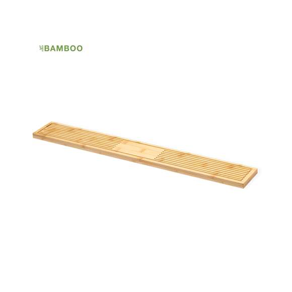 Original alfombrilla de barra fabricada en bambú. De diseño ecológico para servir bebidas evitando derrames en la superficie gracias a su rejilla troquelada, impidiendo goteos y fácil de limpiar. Presentada en caja de diseño kraft.