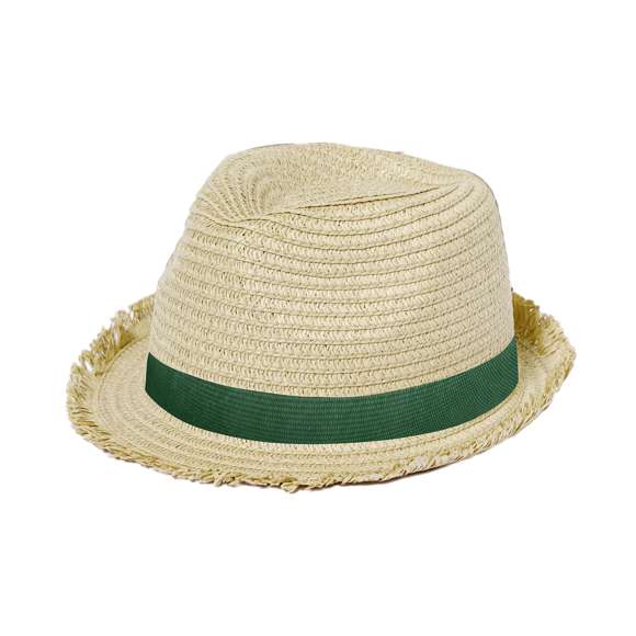 Elegante sombrero confeccionado en paja de papel. Disponible en colores naturales con bordes terminado en flecos. Incluye cinta confortable en el interior, además de otra cinta ajustable.