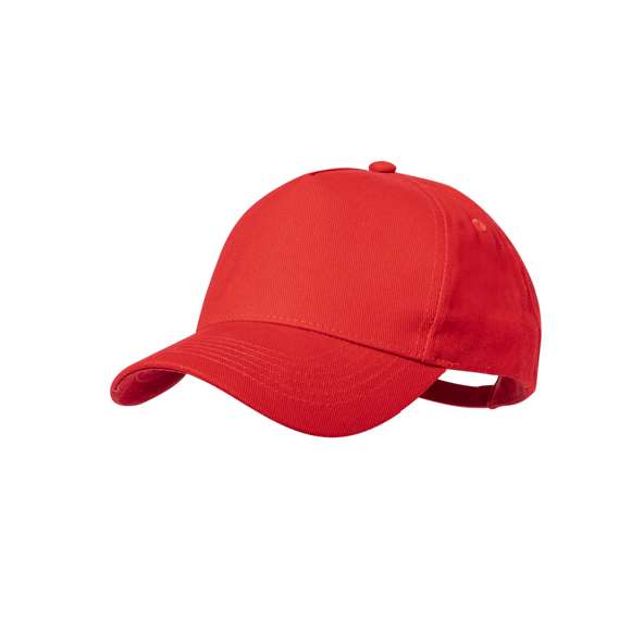 Gorra de 5 paneles en Algodón Orgánico de suave acabado. Con cierre ajustable de hebilla y orificios de ventilación bordados. Disponible en variada gama de colores, con logotipo en etiqueta.